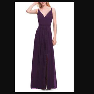 Levkoff Surplice Neck Chiffon A-Line Gown in Plum